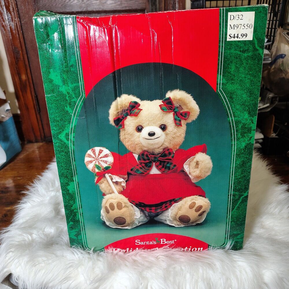 HTF Vintage 1990s Santas Best Animated Teddy Bear 16" Tall with Box Christmas